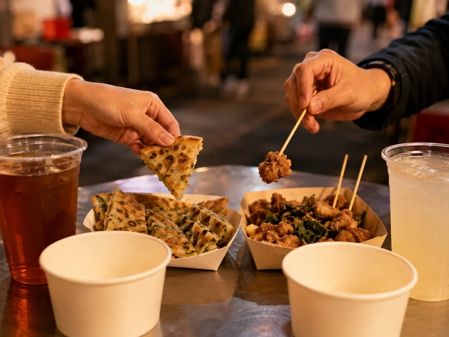 文化路夜市適合用分食小吃和短程散步增加互動，不必把每個名店都排成任務。圖片由 Rosemama-san 原創生成。