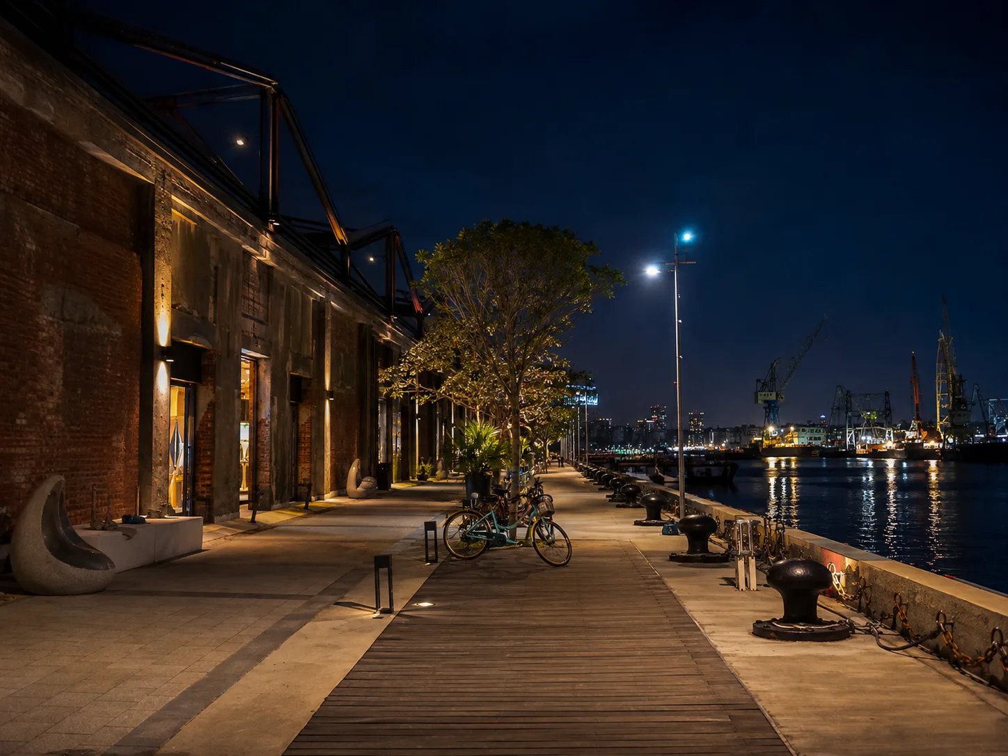 從西子灣夕陽走向駁二與鹽埕，景色會由海面金光轉成港區燈火。圖片由 Rosemama-san 原創生成。