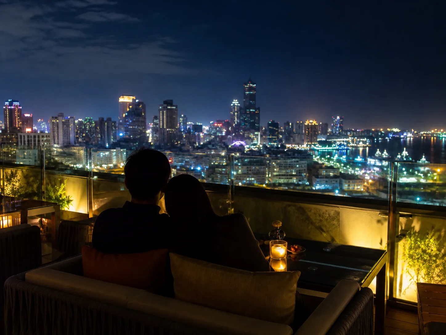 高空酒吧的體驗取決於座位、天候、音量與同行需求,不只是一張夜景照片。圖片由 Rosemama-san 原創生成。
