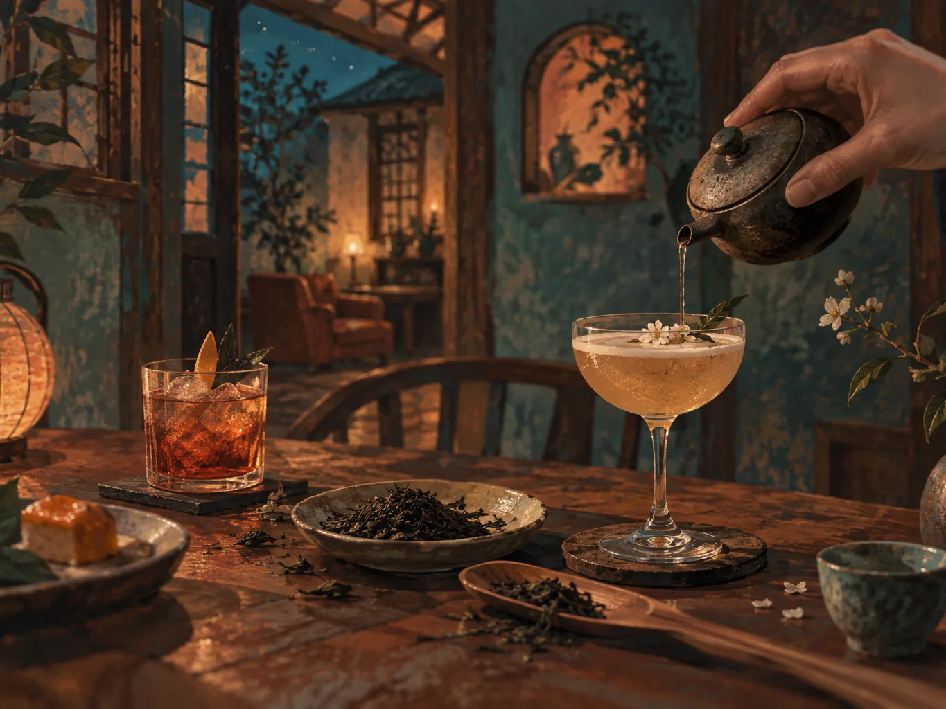 夜間飲食與音樂文化主題插畫。
