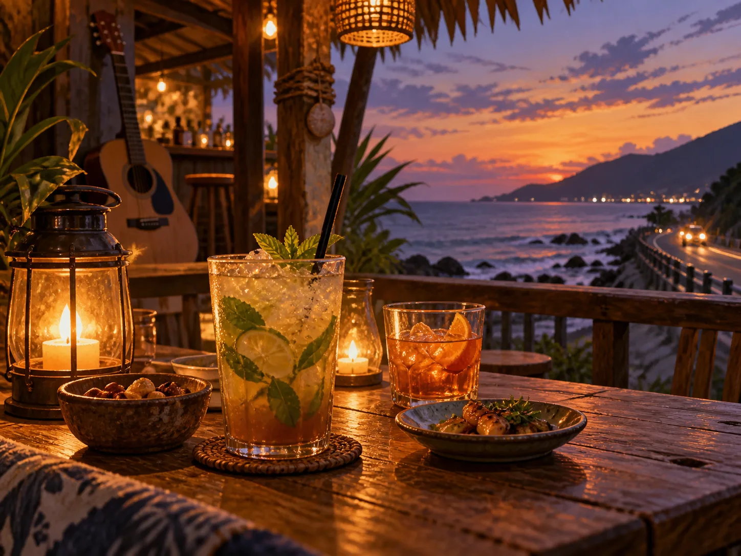 夜間飲食與音樂文化主題插畫。