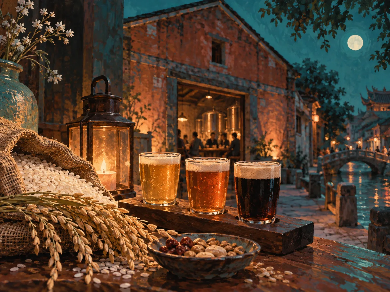 夜間飲食與音樂文化主題插畫。