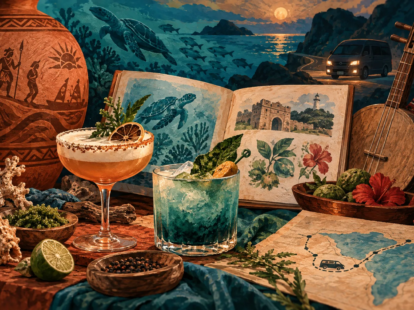 夜間飲食與音樂文化主題插畫。