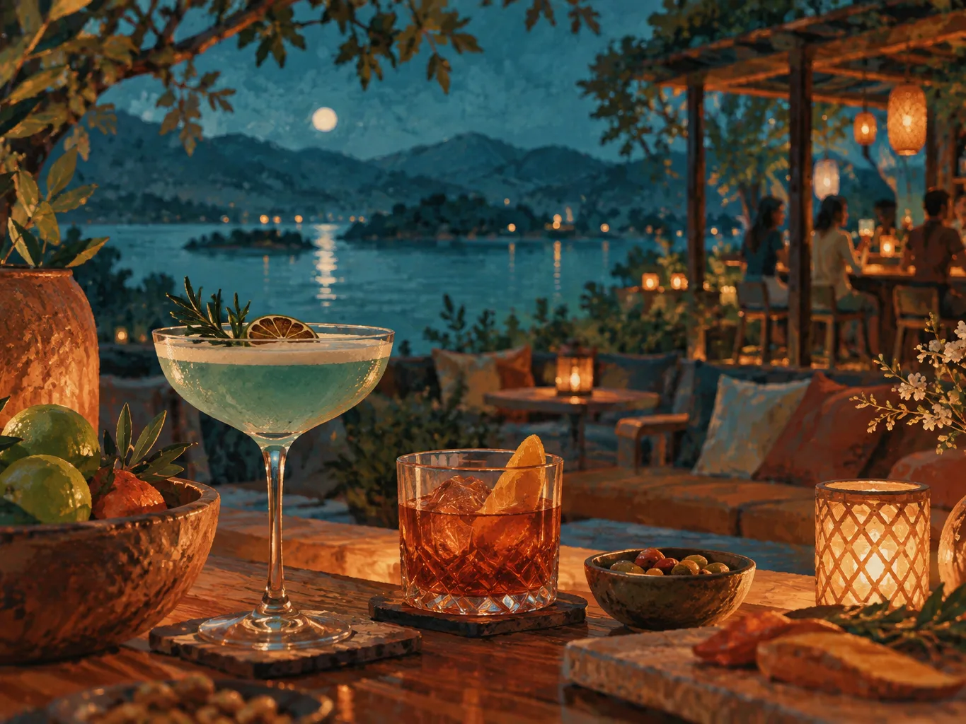 夜間飲食與音樂文化主題插畫。