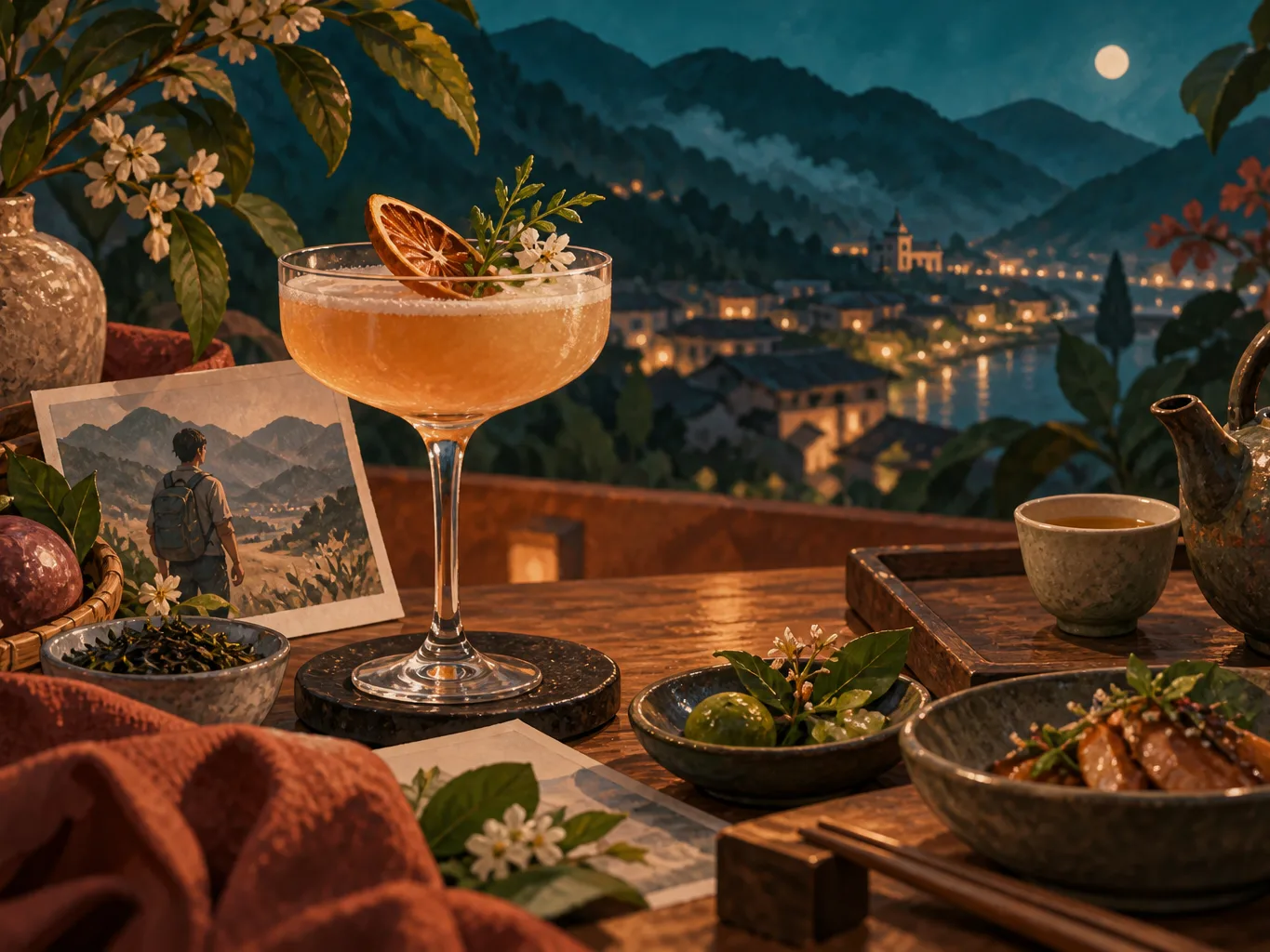 夜間飲食與音樂文化主題插畫。