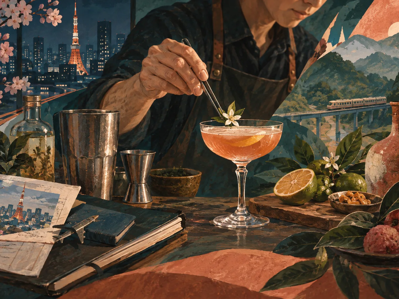夜間飲食與音樂文化主題插畫。