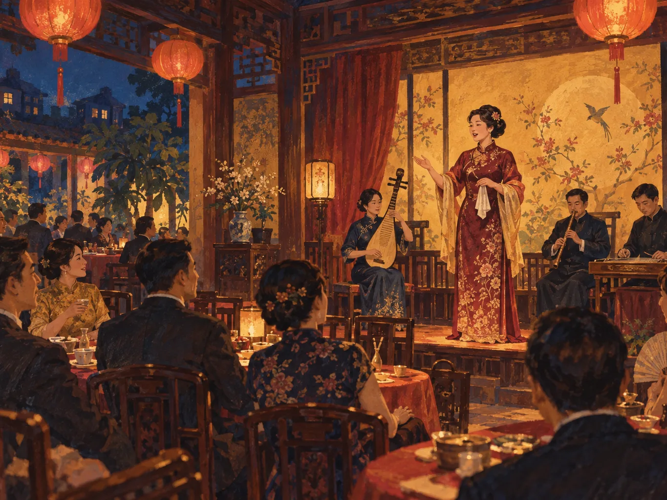 宴席與表演的想像插畫,非江山樓歷史現場重建。