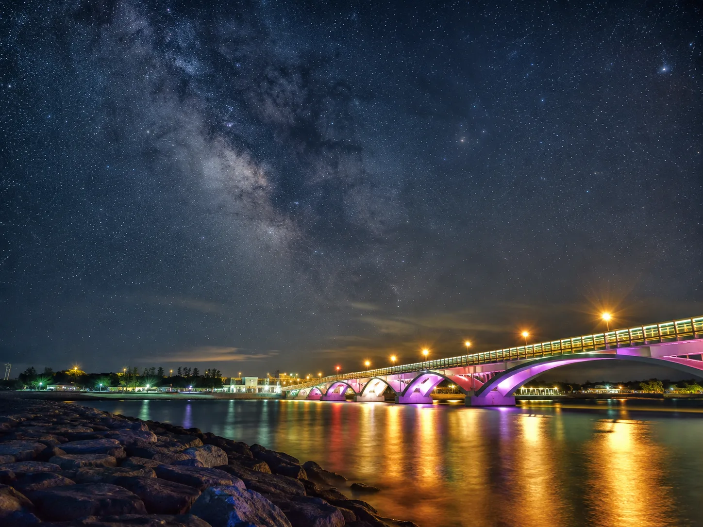 澎湖夜景推薦|觀音亭、西瀛虹橋與海島星空指南主題示意圖(Rosemama-san 原創)